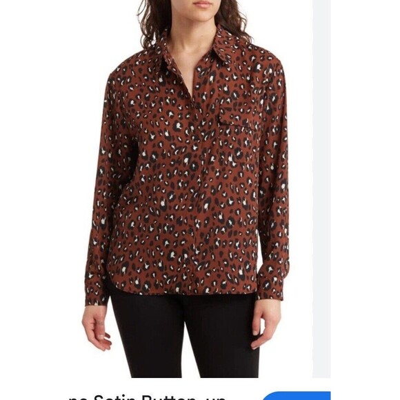 NWT Pleione Plus Size  Satin Button Up Dark Brown Leopard Top Women’s Size 2x - Picture 2 of 12